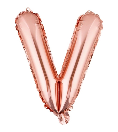 Balon Folie Metalizata Litera V, Flippy, 100 cm, Umflati cu Heliu sau Aer, Ambalaj Individual, Pai inclus, Rose Gold