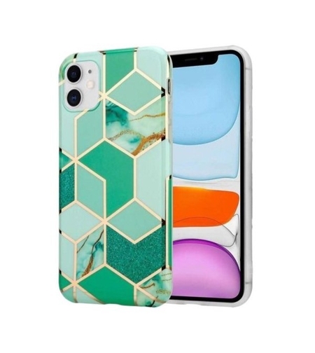 Husa protectie Vafy compatibila cu Apple iPhone 12 Soft IMD TPU Marble Geometric Verde