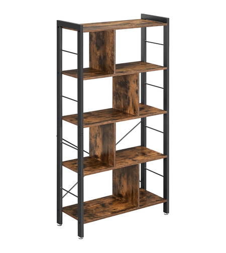 VASAGLE Biblioteca cu 4 rafturi, cadru metalic, stil industrial, 74x30x155 cm, maro rustic
