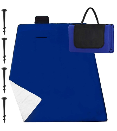 Patura pentru picnic sau plaja, cu folie izolatoare si maner, 135x150cm, albastru