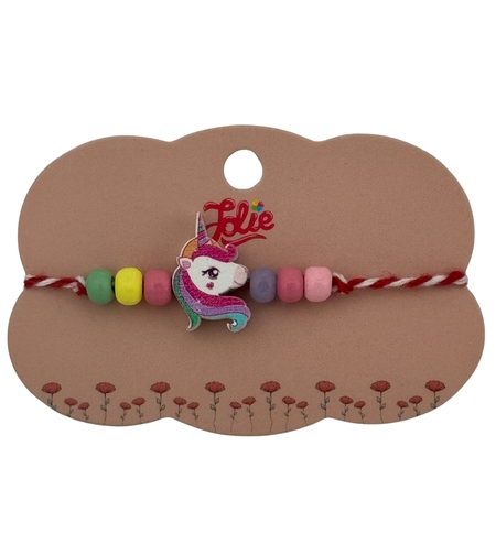 Martisor Bratara Multicolora pentru Copii, Jolie, din Lemn si Textil, Model Cap de Unicorn