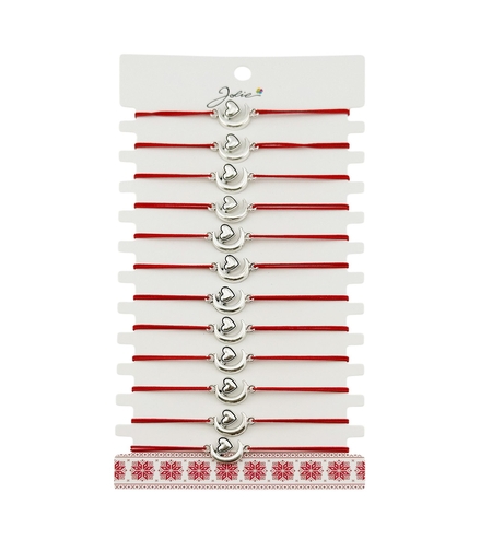 Martisor Bratara Elastica cu Pandantiv din Inox, Jolie, pentru Dama, Set 12 bucati, Snur Rosu Textil, Model Inima Luna