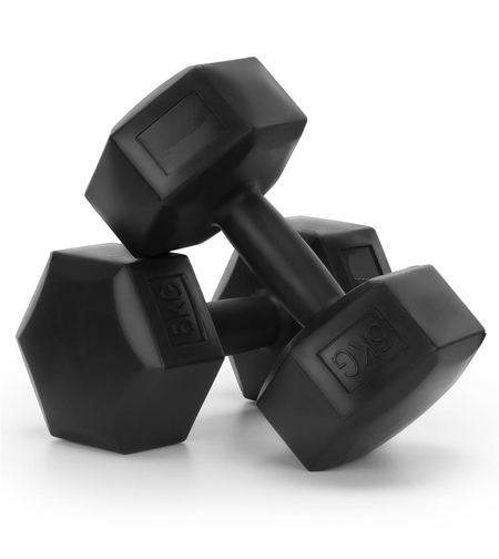 Set gantere hex 2x5 kg, bitum cu invelis rezistent PP, negru