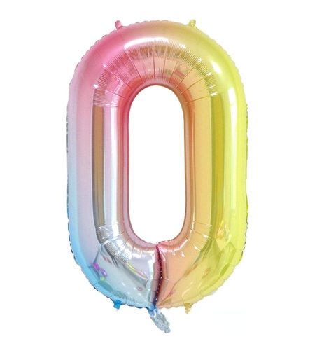 Balon din Folie Metalizata Gradient Flippy, Figurina Cifra, Tema Aniversare 100 cm, Ambalaj Individual, Pai inclus, Umflare cu Aer sau Heliu, Multicolor, Cifra 0