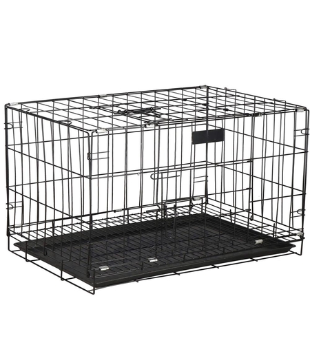 Cusca pentru animale, 2 usi, Pliabila din metal, XL, Negru, 93x67x56 cm
