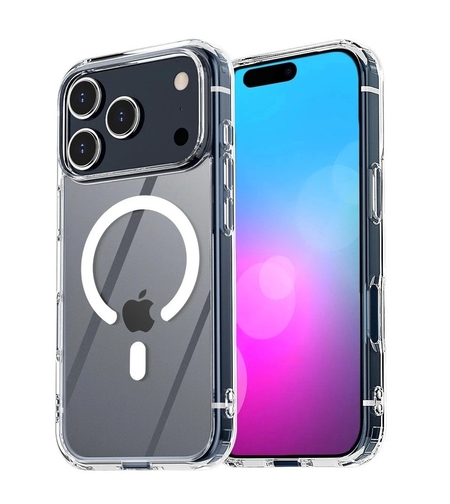 Husa Telefon, Vafy, Compatibila Apple iPhone 17 Pro Max, MagSafe, Antisoc, din Silicon + TPU, Transparent