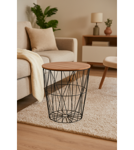 Masuta cafea Atmosphera Kumi, otel si MDF, 47x57 cm, negru