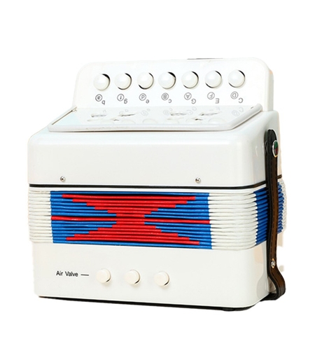 Acordeon Pentru Copii, Flippy, Acordeon Jucarie pentru Educatie Timpurie, 7 butoane 2 bass, Acordeon Instrument Muzical pentru Copii, 18 x 17 x 10 cm, Alb