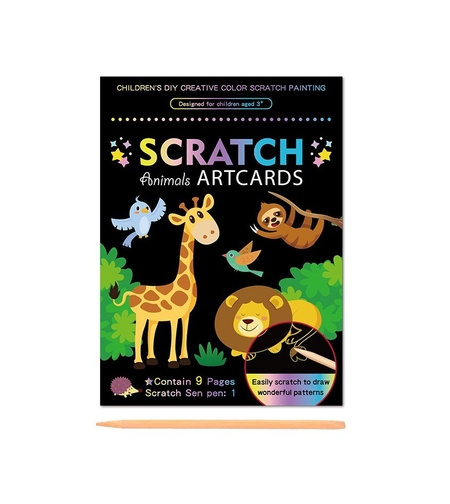 Set 9 Planse Razuibile, Flippy, Scratch ArtCards, +3 Ani, de Razuit si de Colorat, 19 x 14 cm, Model ZOO, Multicolor