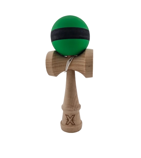 Kendama X Originala, Profesionala, Flippy, 18 cm, din Lemn, Rubber Grip, Negru/Verde