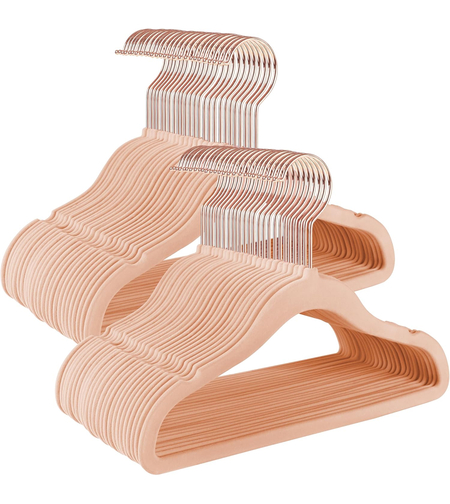 SONGMICS Set de 50 de umerase copii din catifea, antialunecare, carlige rotative 360°, 30 cm, roz