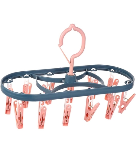 Uscator de Rufe Suspendat Flippy, cu 12 Carlige, Rotire 360 Grade, Protectie Vant, Mateiral Plastic, Usor de Depozitat, Multifunctional, 30 x 12.5 cm, Albastru/Roz