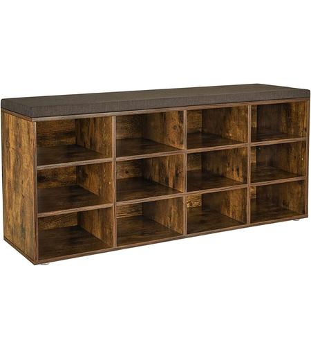 VASAGLE Pantofar cu banca cu 12 compartimente si perna, sarcina 136 kg, 104x30x48 cm, maro rustic