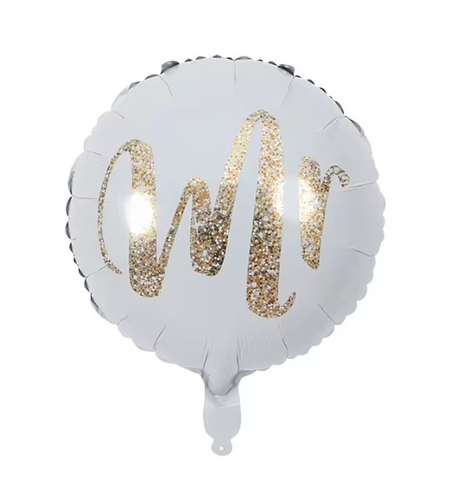 Balon din Folie Metalizata, Flippy, Figurina Cerc, Model MR, Tematica Nunta, 45 cm, Ambalaj Individual, Pai Inclus, Umflare cu Aer sau Heliu, Alb