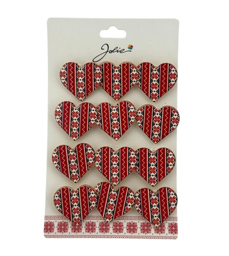 Set 12 Brose Martisor Primavara, Jolie, Model Inima Rosie cu Motiv Traditional, Rosu