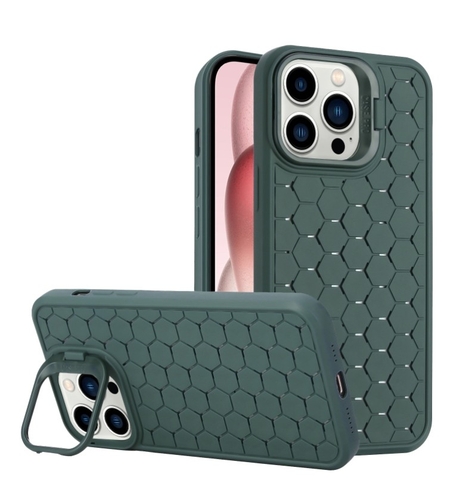 Husa de Protectie TPU, Vafy, pentru Apple iPhone 15, 3D Cube, cu Inel, Protectie Camera, Antisoc, Antizgariere, Antialunecare, Acoperire Completa, Verde
