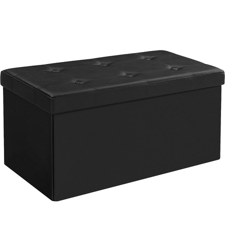 SONGMICS Taburet pliabil cu sezut moale, spatiu de depozitare 80litri, maxim 300kg, 76x38x38cm, negru
