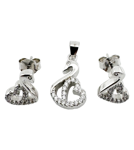 Set Pandativ cu Cercei pentru Dama, Jolie, Argint 925, Model Lebada cu Pietre, 2.7g, 1 cm x 1 cm, Argintiu