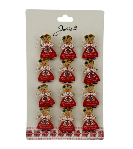 Set 12 Brose Martisor Primavara, Jolie, Model Fata, cu Mesaj Mandra de Tara Mea, Multicolor