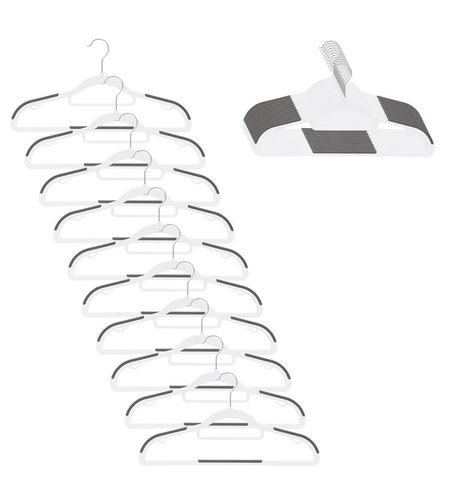 Set de 20 de umerase antiderapante pentru haine, din PE, cu carlig metalic rotativ, 41 cm, alb si gri
