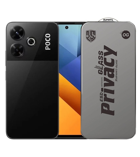 Folie de Protectie pentru Xiaomi Poco M6, Vafy, Sticla Securizata ESD Antistatica, Super-X Privacy OG, Margini Negre, 0.30 mm, Transparent Inchis