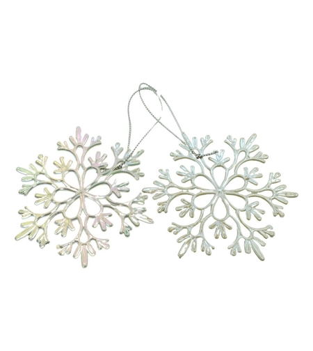 Ornament brad de Craciun, Perlat, in forma de Fulg de nea, 10 cm x 10 cm, Plastic, Flippy