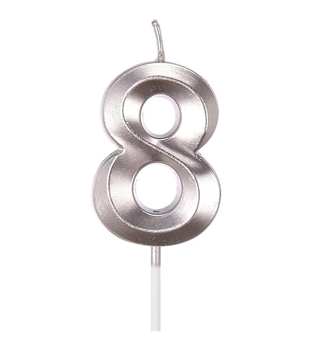Lumanare Cifra 8, Flippy, Model Diamond, 5 x 3.4 cm, Argintiu