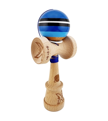 Kendama X Originala, Profesionala, Flippy, SATURN Blue Planet, Super Sticky cu Cupe Mari KING SIZE V3, Gaura in Baza, Rulment Metalic, din lemn 18 cm, Ata 62/65 cm, Albastru