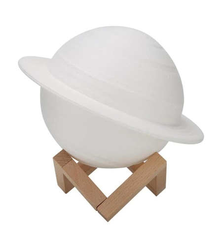 Lampa de veghe cu telecomanda in forma de Saturn 3D Saturn Light 16 culori, alimentare baterii, stand lemn inclus, 15 cm, Flippy