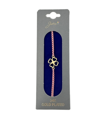 Bratara Placata cu Aur 24k, Jolie, Model TRIFOI, Martisor Bratara, cu Snur Alb/Rosu, Auriu