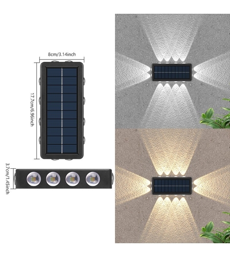 Lampa Solara, Flippy, 8+4 LED, Lumina Calda, din ABS+PC, 19 x 9.5 cm, IP65, Negru