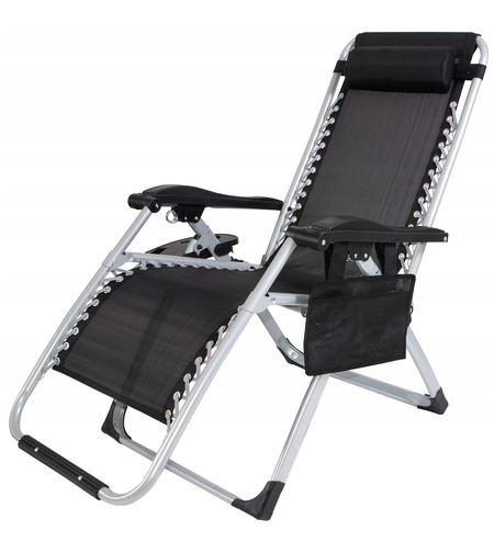 Sezlong pliabil gravitate zero, 175x65 cm, cu masuta si buzunar organizator, 120 kg, negru