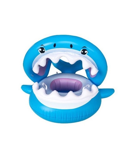 Colac de inot gonflabil pentru copii, Albastru, Model Rechin, 90 cm, Flippy