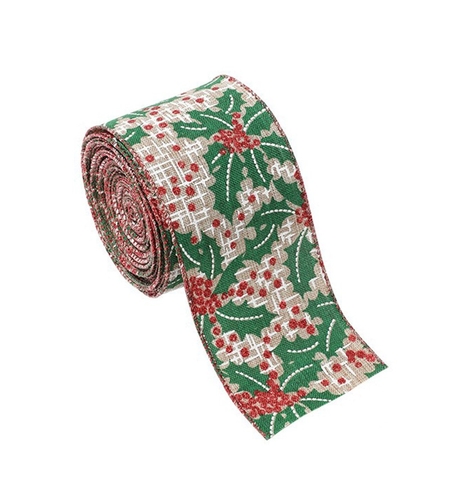 Panglica Decorativa pentru Craciun, Flippy, Ornament pentru Brad de Craciun, Pretreceri, Panglica cu Design Brad de Craciun, 200 x 6.3 cm, Khaki