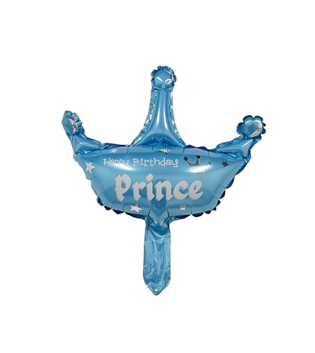 Balon din Folie Metalizata, Vafy, Mini Figurine, Model Coroana de Print, Tematica Aniversare, 42x38 cm, Ambalaj Individual, Pai Inclus, Umflare cu Aer sau Heliu, Albastru