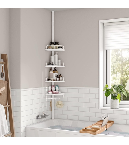 SONGMICS Etajera colt dus, 4 rafturi, inaltime reglabila 85-305 cm, otel si plastic PP, alb
