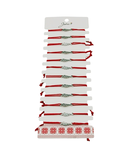 Bratara Martisor pentru Dama, Jolie, Model Aripa, Set 12 bucati, Pandativ Argintiu din Inox cu Snur Rosu Ajustabil
