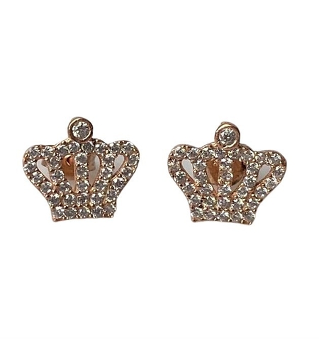 Cercei Argint 925 Coronite, Suflati cu Aur Roz