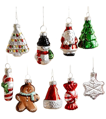 Set 9 Decoratiuni de Craciun, Flippy, pentru Brad, 5 cm, din Sticla, 22 x 12.5 x 4.2 cm, Multicolor
