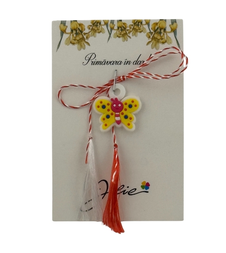 Martisor pentru Copii, Jolie, Material Cauciuc, Ambalaj Carton cu Design, Multicolor, Model Fluturas