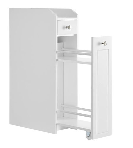 VASAGLE Dulap baie ingust cu sertare si roti, pentru depozitare, MDF, 40x18x70 cm, alb