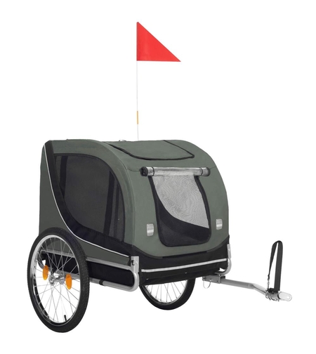 Remorca bicicleta pentru transport animale, cu acoperis impermeabil, maxim 40 kg, verde si negru