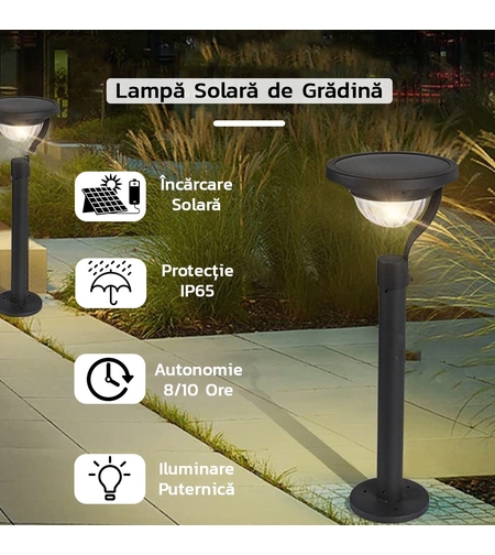 Lampa solara LED cu 2 moduri de fixare, IP65, material ABS, baterie 4.5 V, 200 mah, 450 Lumeni, 42.5 x 15 cm, alb cald,