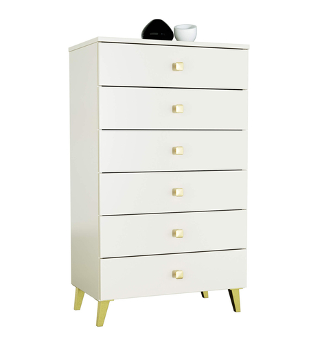 Comoda MOBI K-06, 6 sertare, 60x37x104 cm, casmir cu detalii aurii