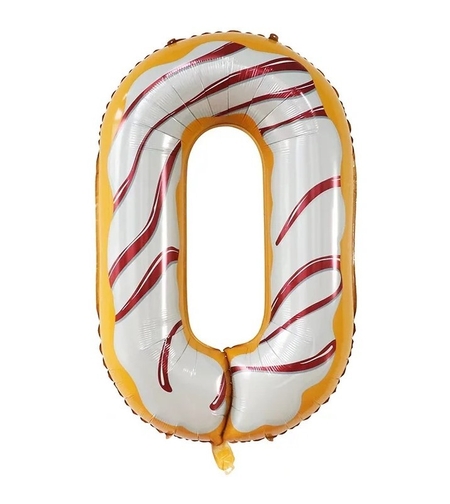 Balon din Folie Metalizata Flippy, Figurina Cifra, Imprimeu Gogosi, Tema Aniversare 100 cm, Ambalaj Individual, Pai inclus, Umflare cu Aer sau Heliu, Multicolor, Cifra 0