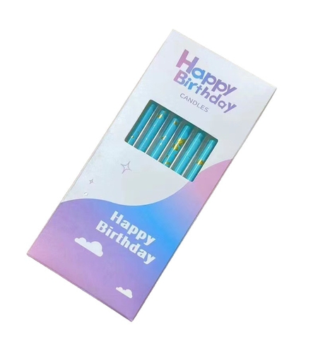 Set 6 Lumanari Lungi, Flippy, din Parafina, 10 x 0.5 cm, Happy Birthday, Albastru