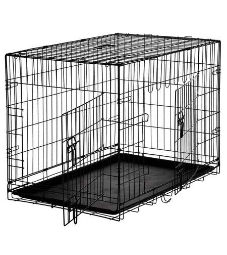Cusca metalica pentru caine XL, pliabila, cu tava detasabila si maner, 91x57x63 cm, negru