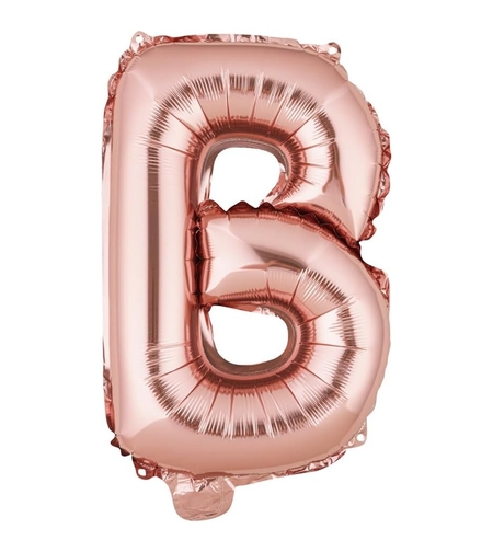 Balon Folie Metalizata Litera B, Flippy, 40 cm, Umflati cu Heliu sau Aer, Ambalaj Individual, Pai inclus, Rose Gold