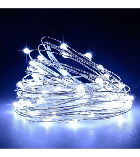 Instalatie Craciun, 5 metri, 50 LED-uri, USB, Telecomanda cu 8 functii, alb rece, Vafy