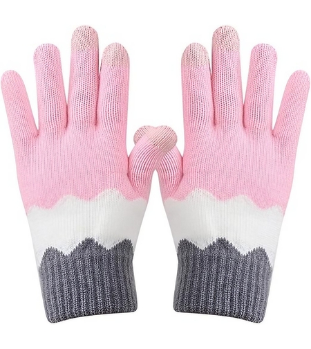Manusi de Dama, Flippy, Model Ondulat, Functie Touchscreen (ecran tactil), Material Acril Tricotat, Manseta Elastica, Interior Catifelat, Marime Universala, Roz/Gri